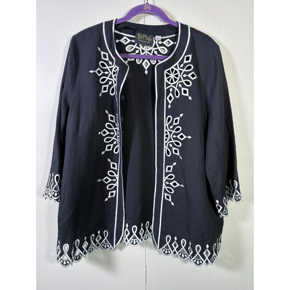 Bob Mackie Wearable Art Large Black White Geometric Cutout Knit Top Avant Garde